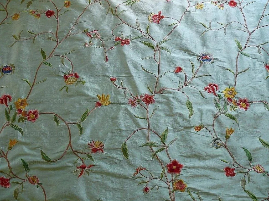 Maxwell "spectacular" Morning Blue Aqua Silk Embroidery