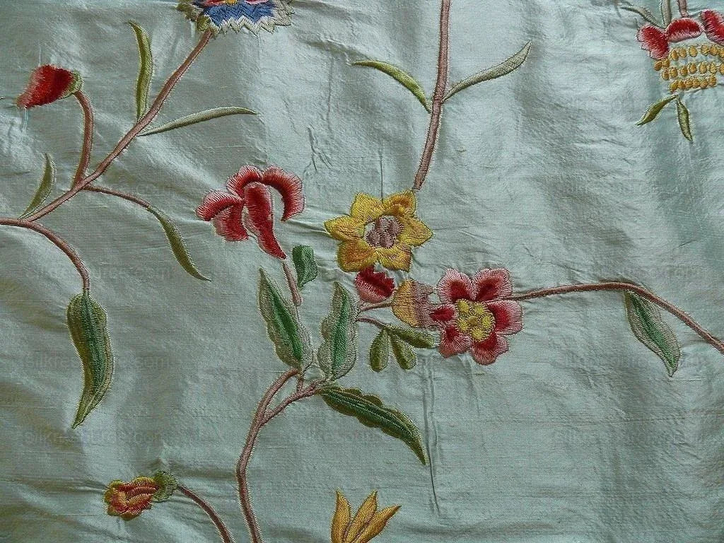 Maxwell "spectacular" Morning Blue Aqua Silk Embroidery