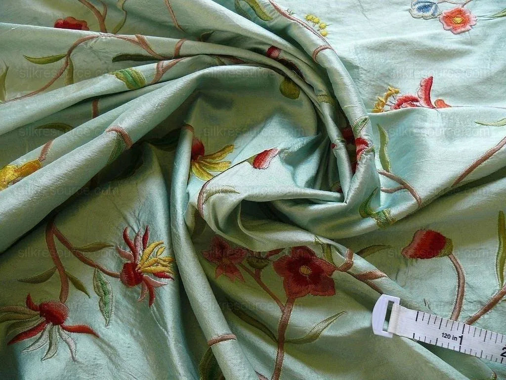 Maxwell "spectacular" Morning Blue Aqua Silk Embroidery