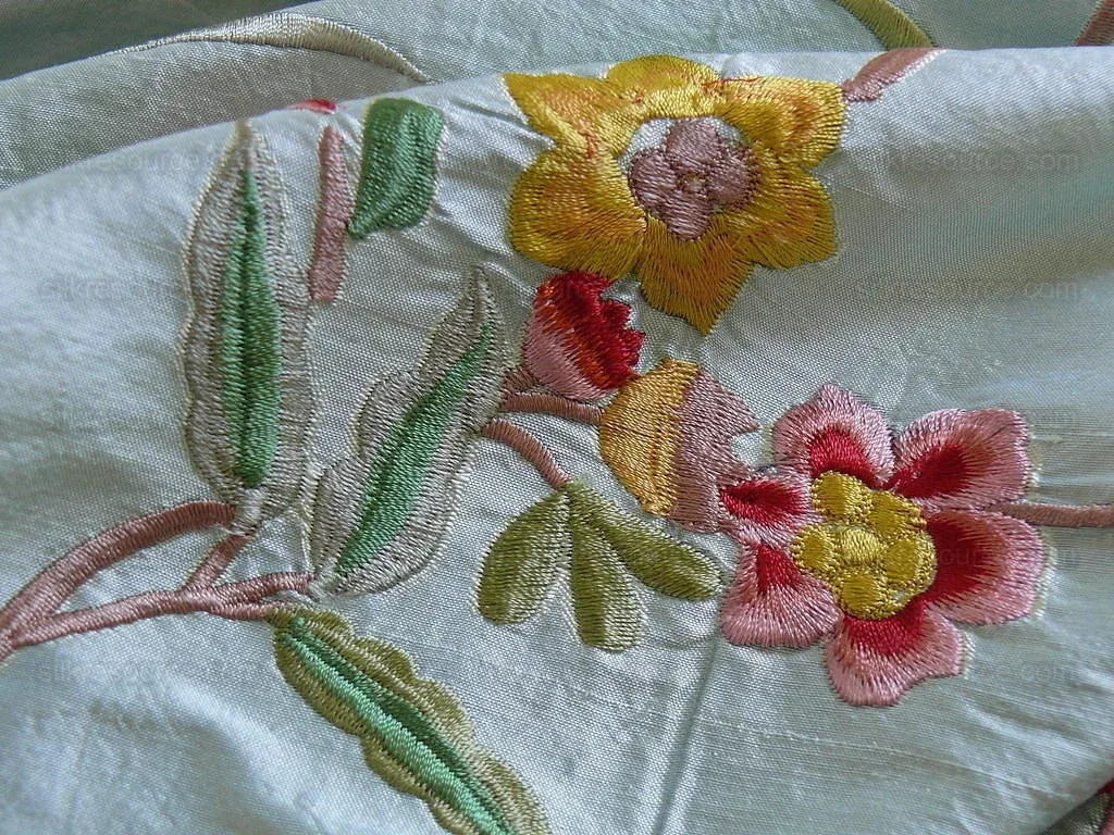 Maxwell "spectacular" Morning Blue Aqua Silk Embroidery