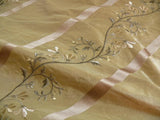 KRAVET100%SILK EMBROIDERY LILY STRIPE GOLD BRONZE