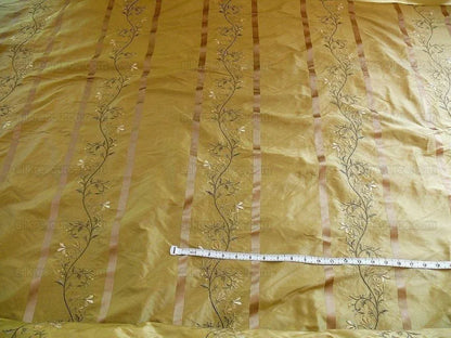 Kravet 100% Silk Embroidery Lily Stripe Gold Bronze White Flowers MSRP $200+/Y