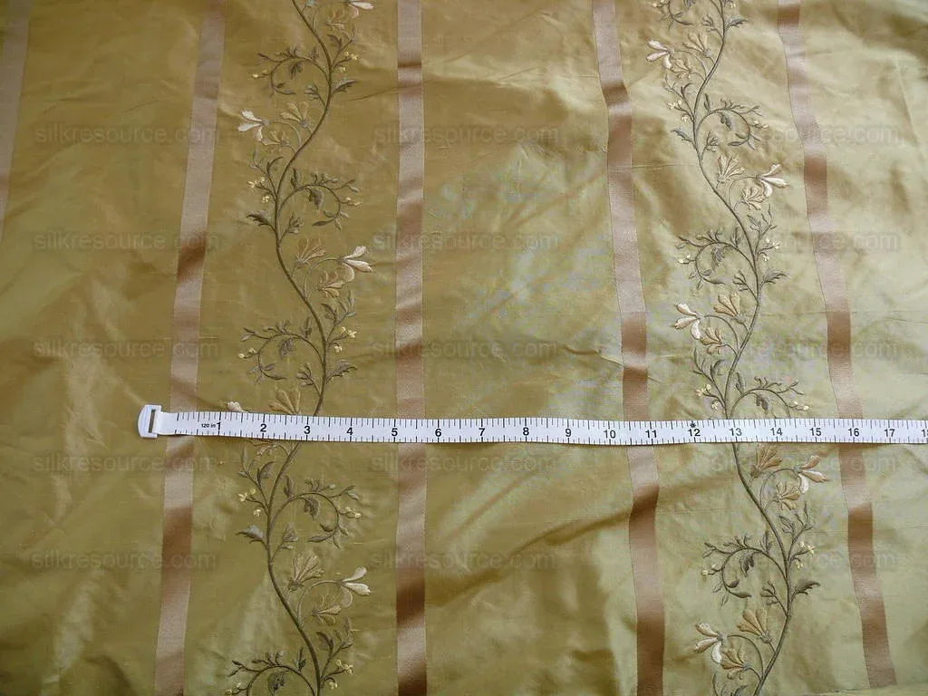 Kravet 100% Silk Embroidery Lily Stripe Gold Bronze White Flowers MSRP $200+/Y