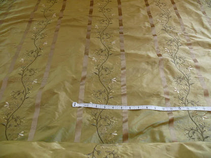 Kravet 100% Silk Embroidery Lily Stripe Gold Bronze White Flowers MSRP $200+/Y