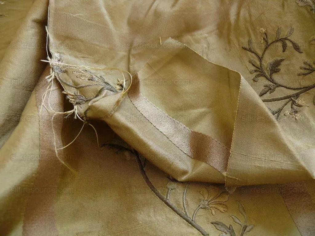Kravet 100% Silk Embroidery Lily Stripe Gold Bronze White Flowers MSRP $200+/Y