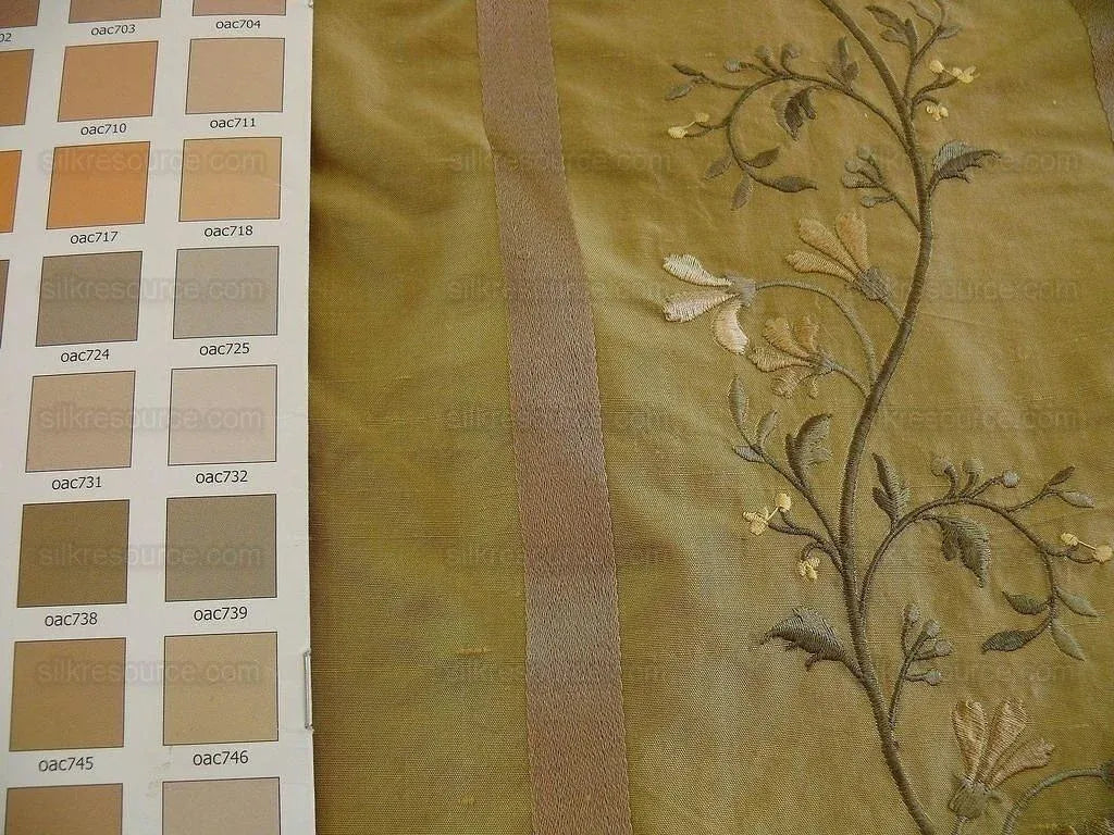 Kravet 100% Silk Embroidery Lily Stripe Gold Bronze White Flowers MSRP $200+/Y