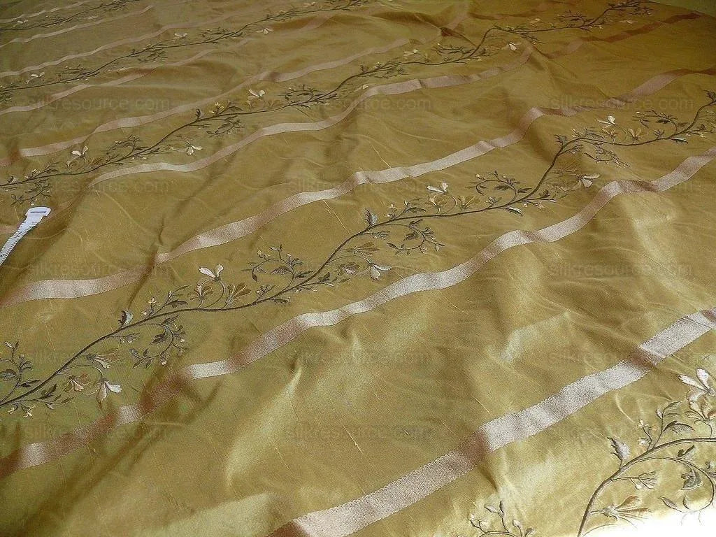 Kravet 100% Silk Embroidery Lily Stripe Gold Bronze White Flowers MSRP $200+/Y