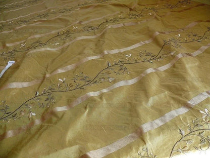 Kravet 100% Silk Embroidery Lily Stripe Gold Bronze White Flowers MSRP $200+/Y