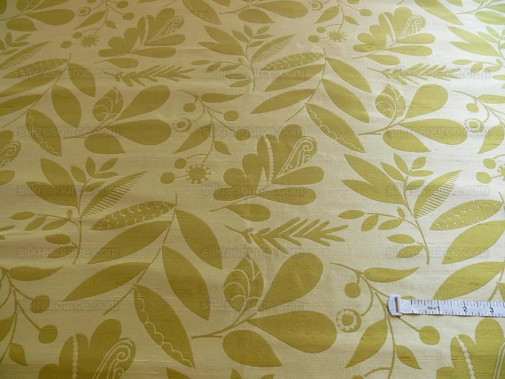 100% SILK DAMASK FAIRY TALE TREE OF LIFE "GRASS" GREEN BTY