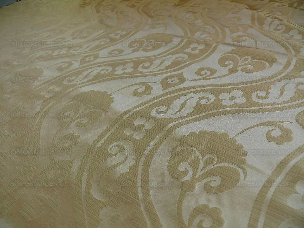 100% Silk Damask Peony River - Gold Dust Yellow Cream High End