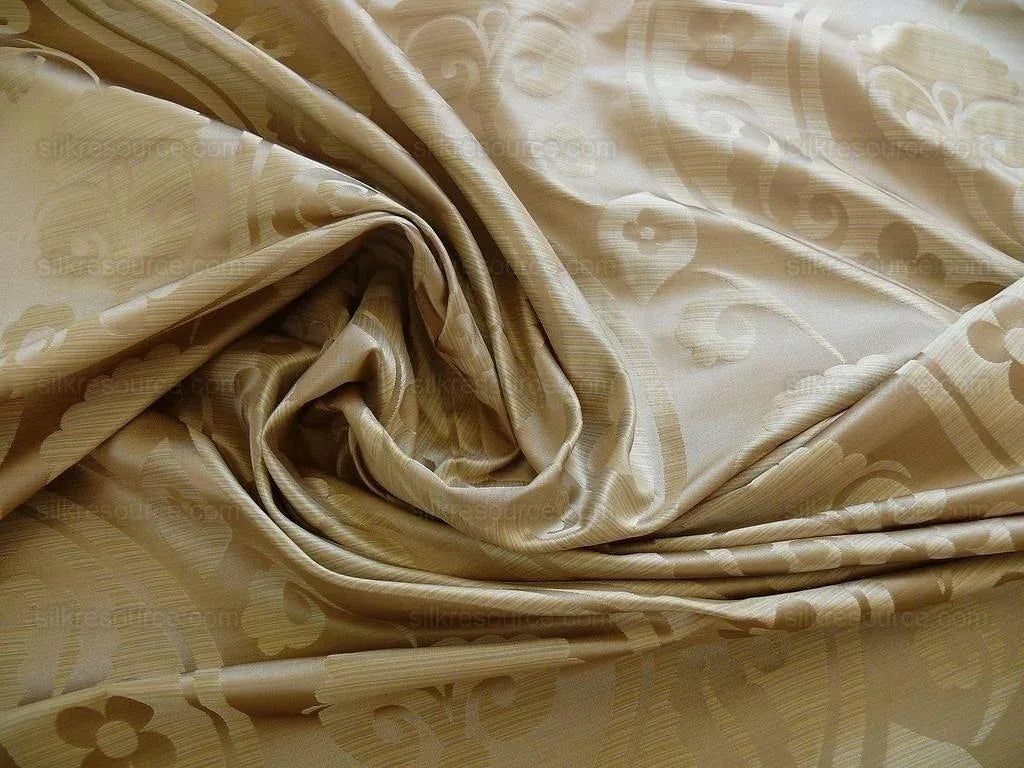 100% Silk Damask Peony River - Gold Dust Yellow Cream High End