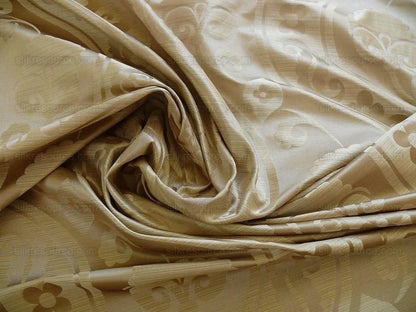 100% Silk Damask Peony River - Gold Dust Yellow Cream High End