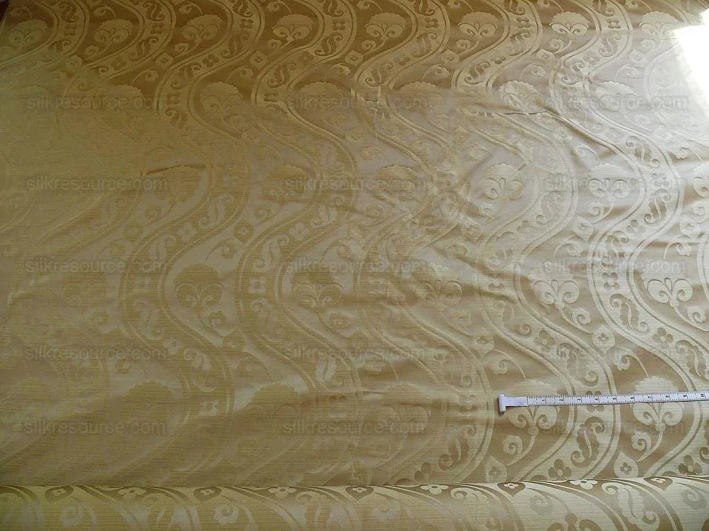 100% Silk Damask Peony River - Gold Dust Yellow Cream High End