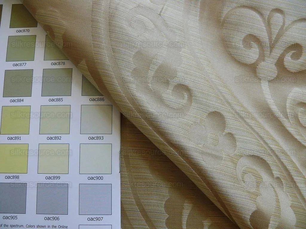 100% Silk Damask Peony River - Gold Dust Yellow Cream High End