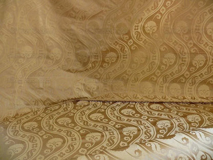 100% Silk Damask Peony River - Gold Dust Yellow Cream High End