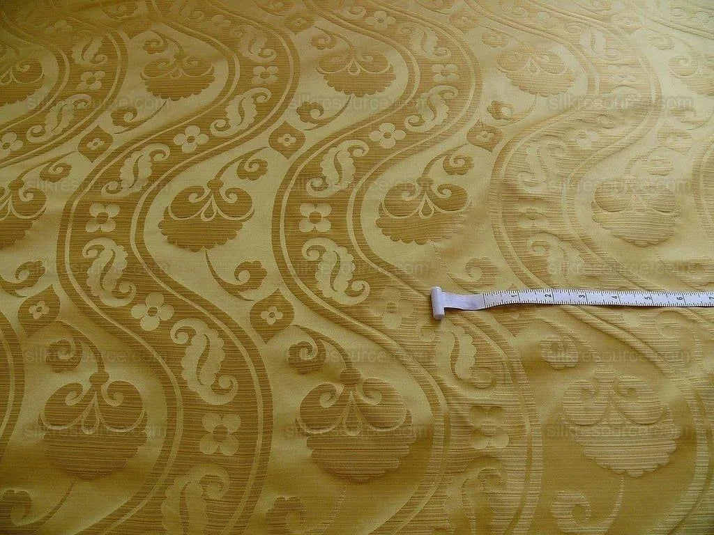 100% Silk Damask Peony River -  Curry Gold