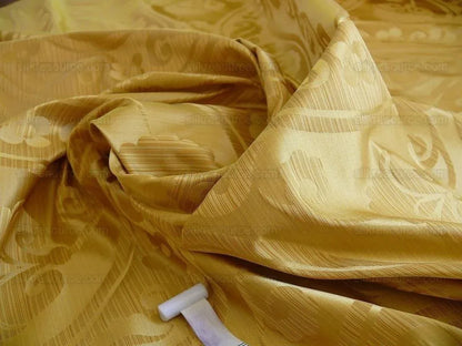 100% Silk Damask Peony River -  Curry Gold