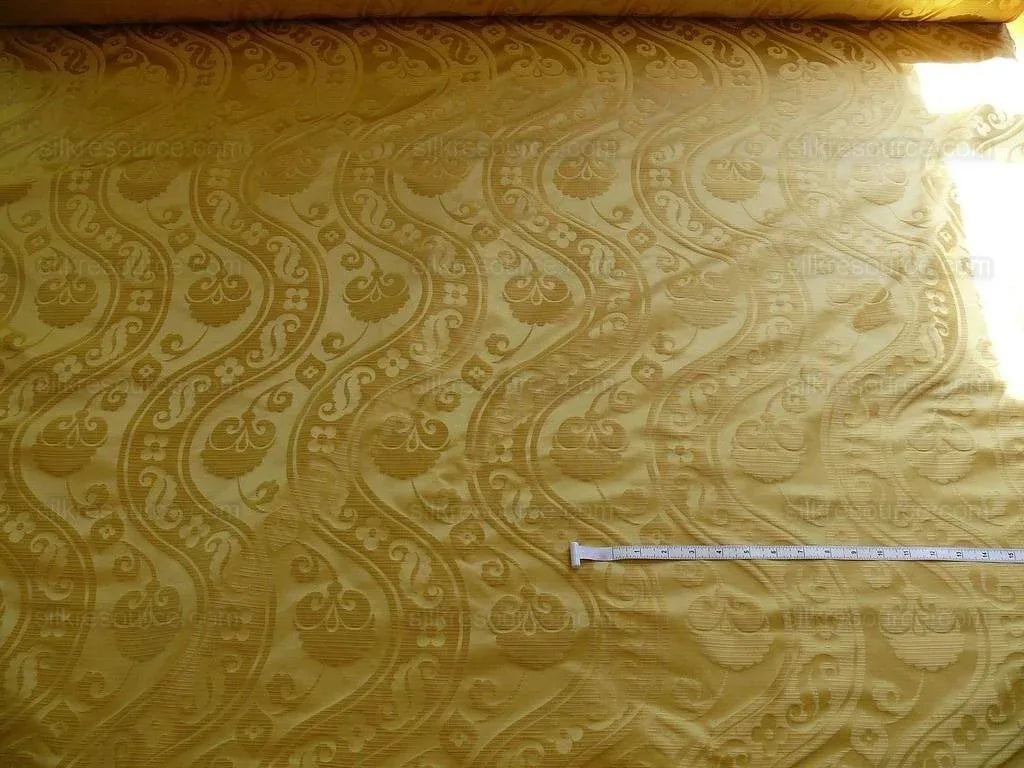 100% Silk Damask Peony River -  Curry Gold