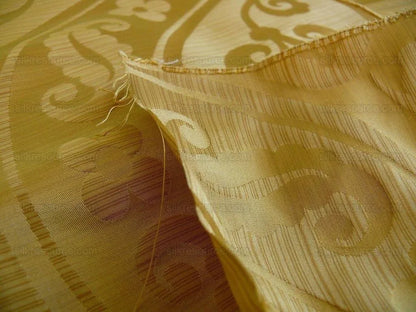 100% Silk Damask Peony River -  Curry Gold