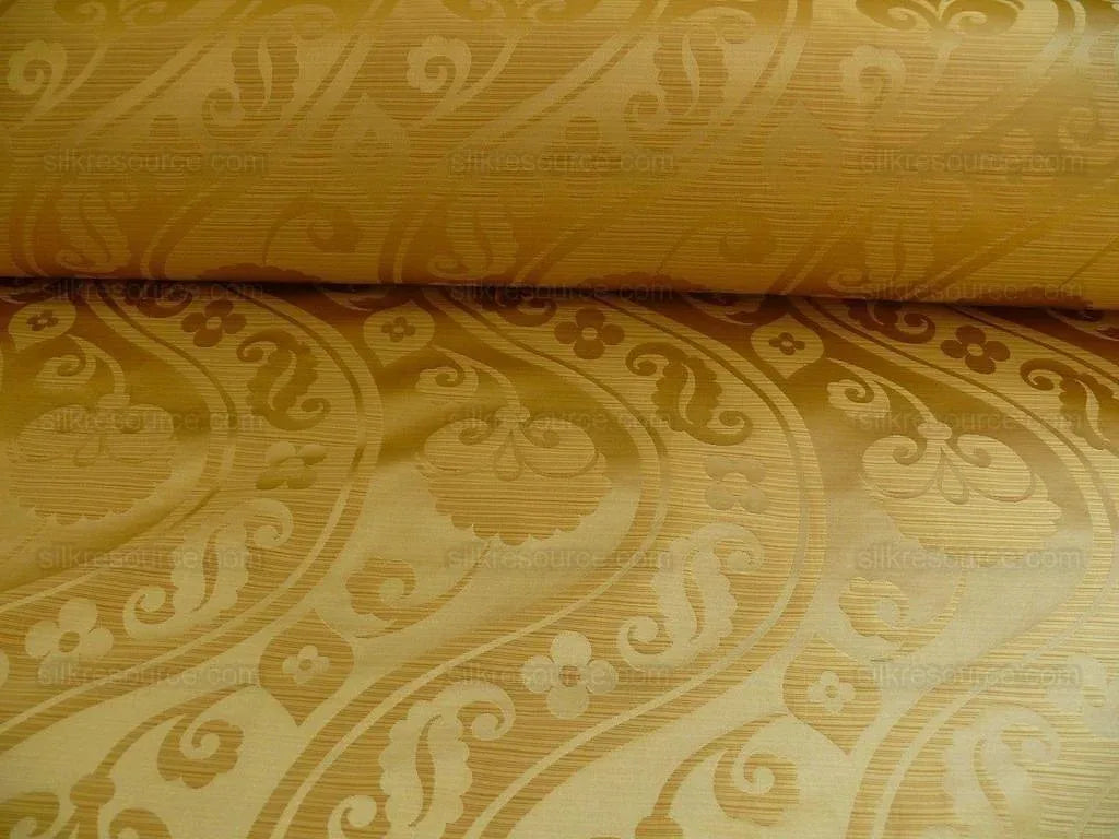 100% Silk Damask Peony River -  Curry Gold