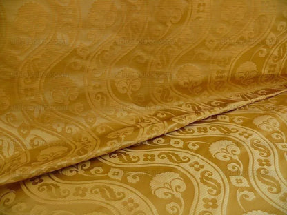 100% Silk Damask Peony River -  Curry Gold