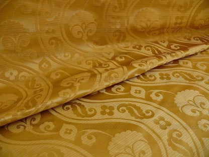 100% Silk Damask Peony River -  Curry Gold
