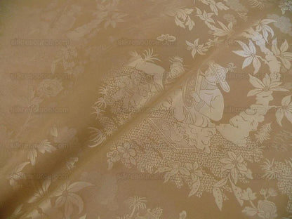 Bty 100% Silk Damask Chinoiserie Music Garden "whitegold"