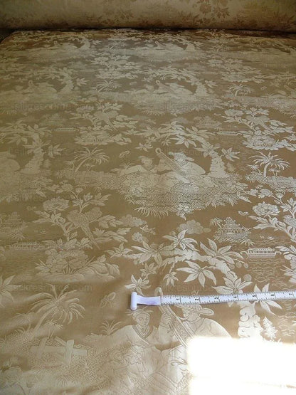 Bty 100% Silk Damask Chinoiserie Music Garden "whitegold"