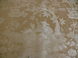 by Yard 100% Silk Damask Chinoiserie Music Garden Tree Peony Bird Pagoda "whitegold" Pale Gold Cream