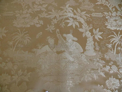 Bty 100% Silk Damask Chinoiserie Music Garden "whitegold"