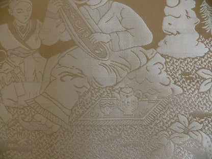Bty 100% Silk Damask Chinoiserie Music Garden "whitegold"