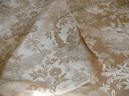 Bty 100% Silk Damask Chinoiserie Music Garden "whitegold"