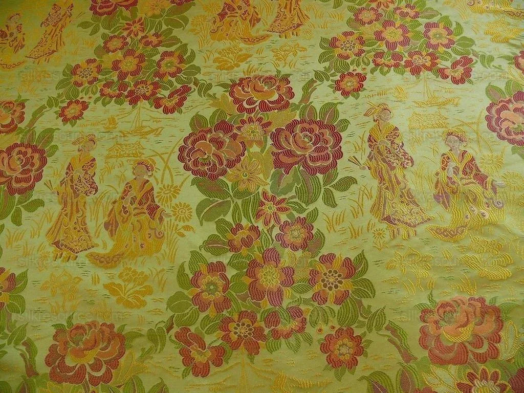 100%SILK LAMPAS MADAME BUTTERFLY "FLORA" GREEN