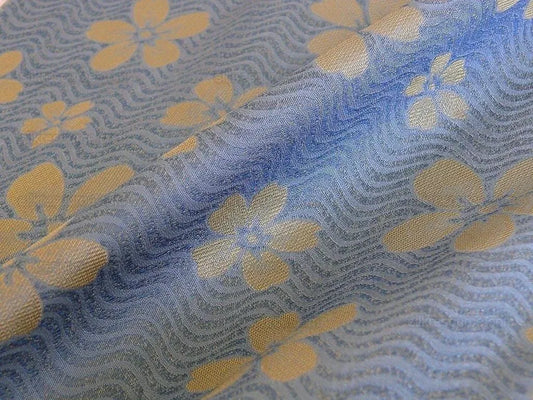 100% SILK DAMASK CHERRY BLOSSOM "EMPIRE" BLUE BTY