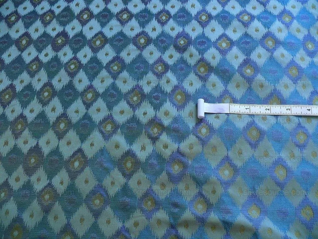 High End 100% Silk Lampas "sapphire" Blue Peacock Diamond Chartreuse Green Harlequin