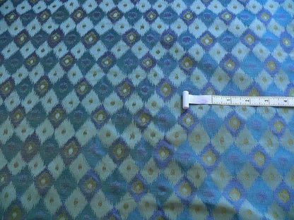 High End 100% Silk Lampas "sapphire" Blue Peacock Diamond Chartreuse Green Harlequin