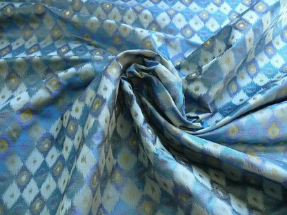 High End 100% Silk Lampas "sapphire" Blue Peacock Diamond Chartreuse Green Harlequin