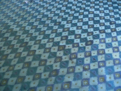 High End 100% Silk Lampas "sapphire" Blue Peacock Diamond Chartreuse Green Harlequin