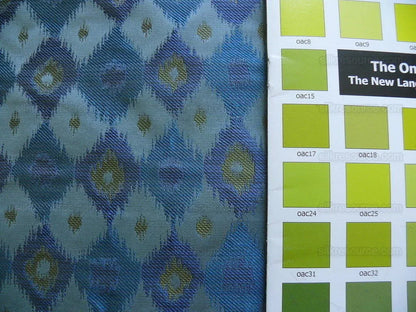 High End 100% Silk Lampas "sapphire" Blue Peacock Diamond Chartreuse Green Harlequin