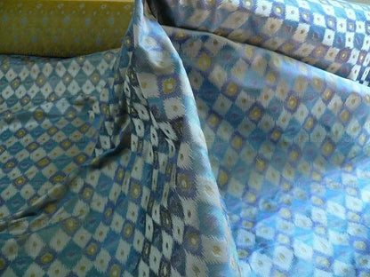 High End 100% Silk Lampas "sapphire" Blue Peacock Diamond Chartreuse Green Harlequin