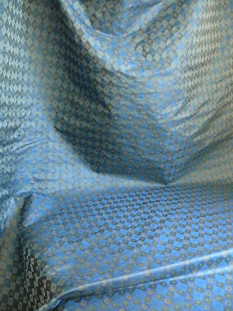 High End 100% Silk Lampas "sapphire" Blue Peacock Diamond Chartreuse Green Harlequin