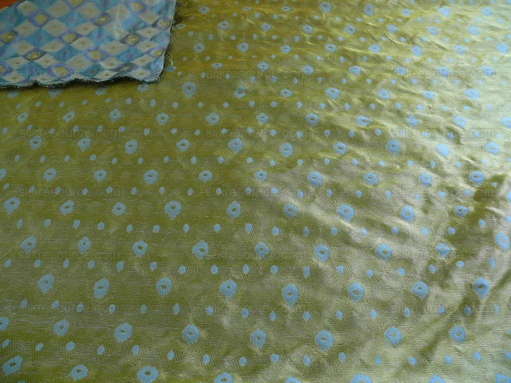 High End 100% Silk Lampas "sapphire" Blue Peacock Diamond Chartreuse Green Harlequin