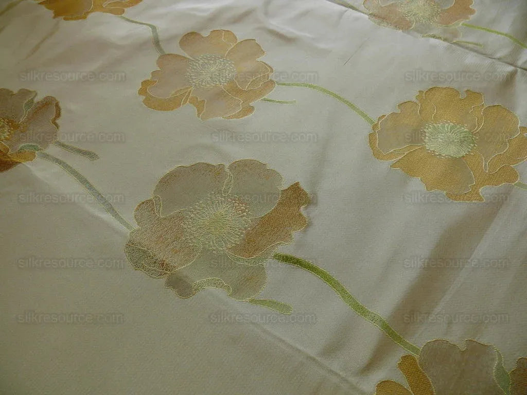 100%SILK LAMPAS YELLOW GOLD POPPY DECO