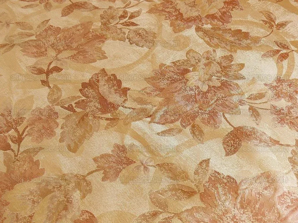 RM COCO 100% SILK LAMPAS AUTUMN TRI-LEAF FLOWER "CINNAMON" BROWN