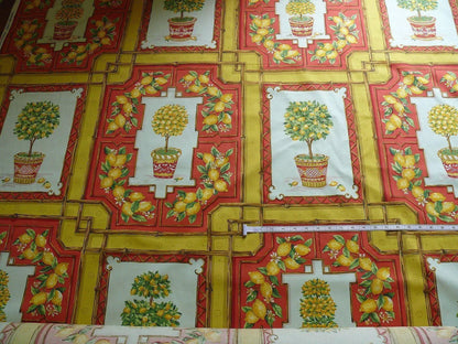Tyler Hall "lemoncello" Lemon Tree Mandarin Bamboo Red Lattice On Cotton Satin Orangery Greenhouse by Dennis Lee