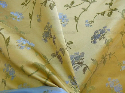 100% SILK LAMPAS SAGE BLOSSOM SPRIG "BALTIC" YELLOW