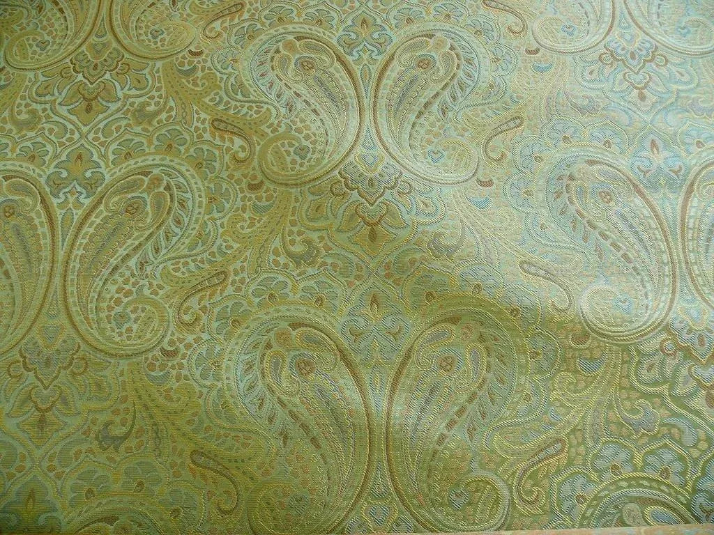 100% SILK LAMPAS SMALL JEWELLED PAISLEY "TOURMALINE" GREEN
