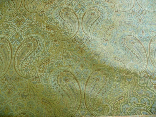 100% SILK LAMPAS SMALL JEWELLED PAISLEY "TOURMALINE" GREEN