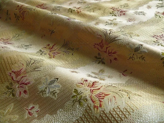 100%silk Lampas Garden Trail French Lace Creamy Gold MSRP USD 300+