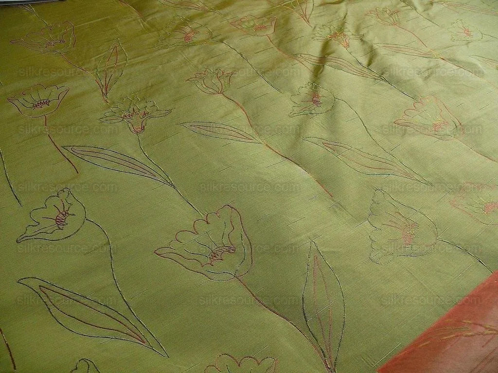 100% SILK LAMPAS TULIP "GREEN"